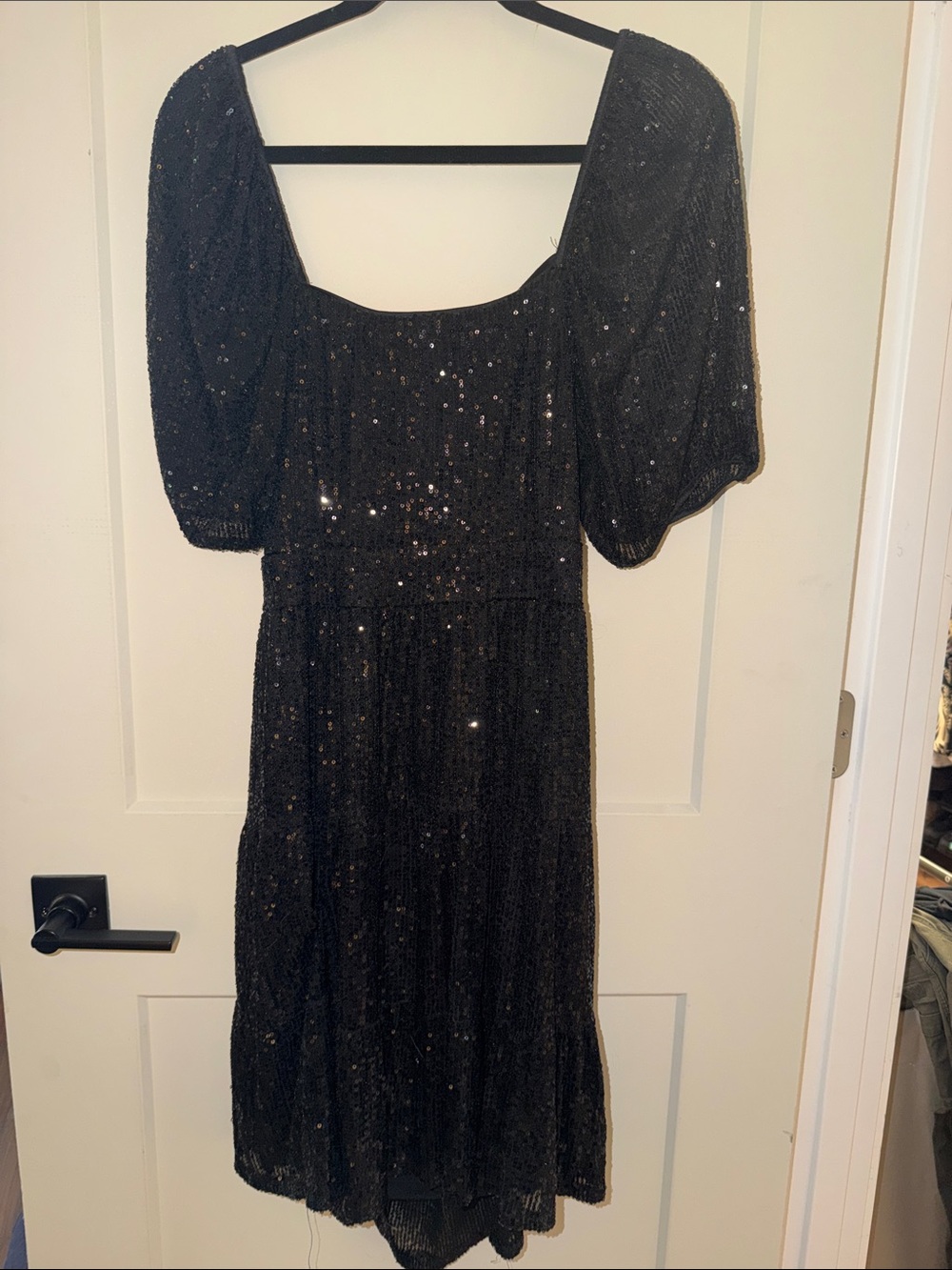 Altar'd State Black Sequin Puff-Sleeve Backless Dress